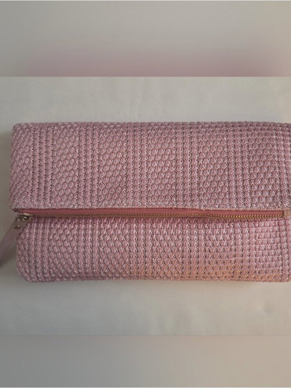 Pink Woven Fold-Over Clutch Bag